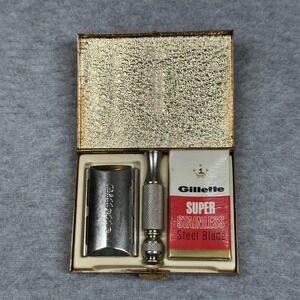 Vintage‎ Gillette Razor In Case 1960s Old Travel USA Sealed Razor Blade NOTE